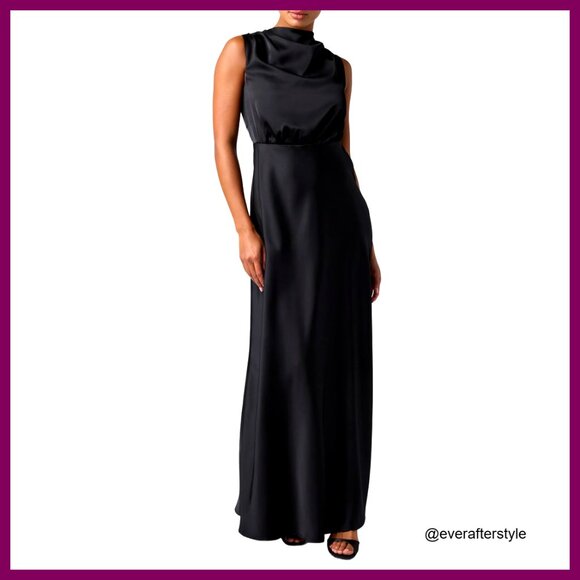 Satin Maxi Dress Elegant Cocktail Party Evening Wear Mock Neck Back Cutout